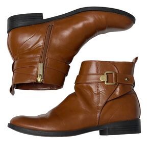 Tommy Hilfiger Women Brown Ankle Boots Side Zip Buckle Detail Size 8.5M